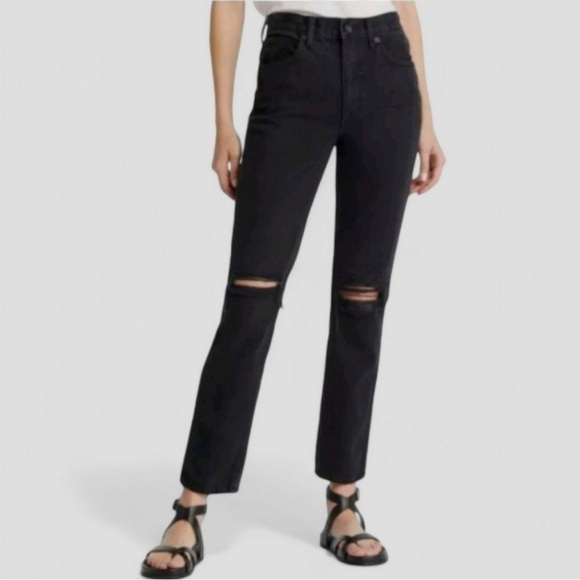Slvrlake Virginia Slim Jeans Shadow Ridge Deconstructed Straight Leg Black 29 - Picture 1 of 13